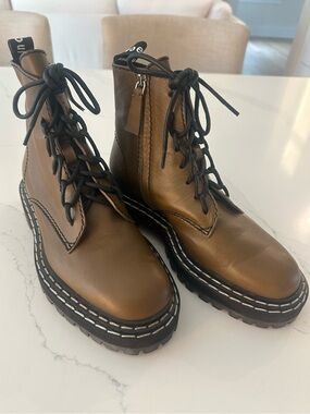 Proenza Schouler Brown Leather Combat Zip Lace-Up Boots